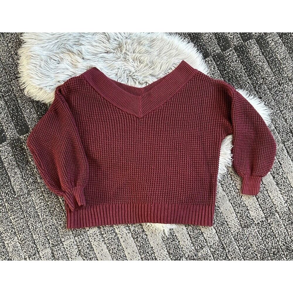 ZENANA Sweater Burgundy Long Sleeve V Neck VBack Knit Oversized Comfy Texture XL